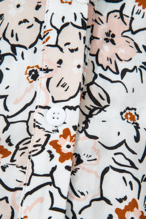 Floral Print Split Neck Balloon Sleeve Woven Blouse