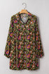 Floral Print Split Neck Bubble Sleeve Shift Mini Dress