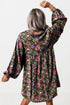 Floral Print Split Neck Bubble Sleeve Shift Mini Dress
