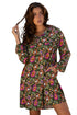 Floral Print Split Neck Bubble Sleeve Shift Mini Dress