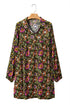 Floral Print Split Neck Bubble Sleeve Shift Mini Dress