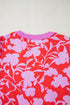 Floral Print Split Neck Cuffed Bracelet Sleeve Woven Blouse
