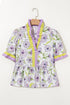 Floral Print Split Neck Flounce Sleeve Peplum Hem Blouse