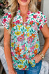 Floral Print Split Neck Flutter Sleeve Button Front Blouse