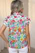 Floral Print Split Neck Flutter Sleeve Button Front Blouse