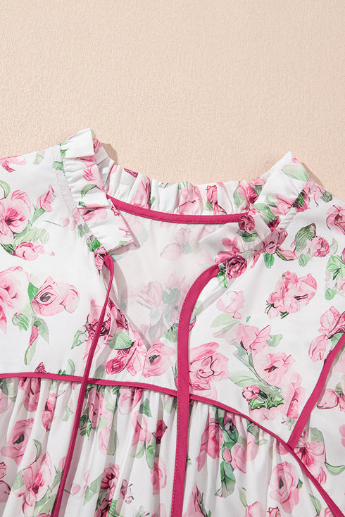 Floral Print Split Neck Loose Fit Plus Size Mini Dress
