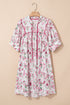 Floral Print Split Neck Loose Fit Plus Size Mini Dress