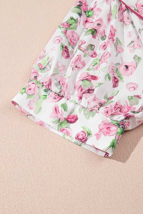 Floral Print Split Neck Loose Fit Plus Size Mini Dress