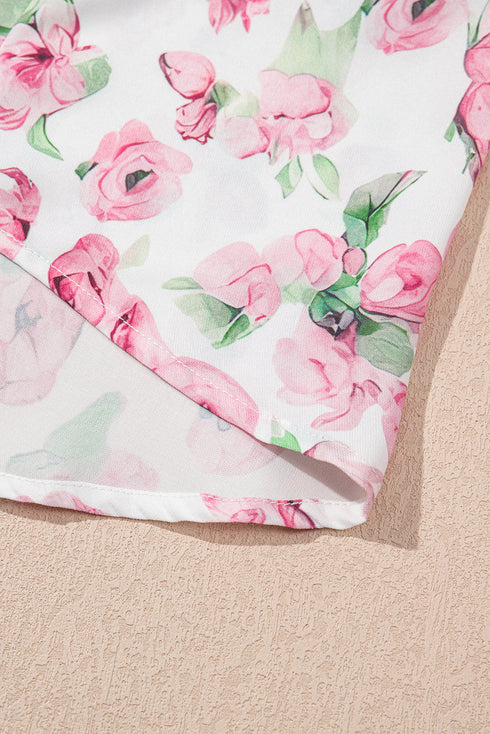 Floral Print Split Neck Loose Fit Plus Size Mini Dress