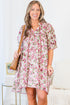 Floral Print Split Neck Loose Fit Plus Size Mini Dress