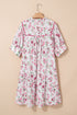 Floral Print Split Neck Loose Fit Plus Size Mini Dress