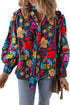 Floral Print Split Neck Puff Sleeve Cotton Blouse