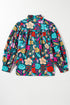 Floral Print Split Neck Puff Sleeve Cotton Blouse