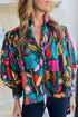Floral Print Split Neck Puff Sleeve Cotton Blouse