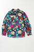 Floral Print Split Neck Puff Sleeve Cotton Blouse