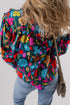 Floral Print Split Neck Puff Sleeve Cotton Blouse