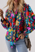 Floral Print Split Neck Puff Sleeve Cotton Blouse