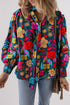 Floral Print Split Neck Puff Sleeve Cotton Blouse