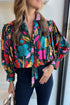 Floral Print Split Neck Puff Sleeve Cotton Blouse