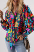 Floral Print Split Neck Puff Sleeve Cotton Blouse
