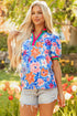Floral Print Split Neck Puff Sleeve Woven Blouse