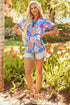Floral Print Split Neck Puff Sleeve Woven Blouse