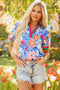 Floral Print Split Neck Puff Sleeve Woven Blouse