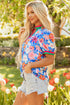 Floral Print Split Neck Puff Sleeve Woven Blouse