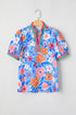 Floral Print Split Neck Puff Sleeve Woven Blouse