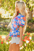 Floral Print Split Neck Puff Sleeve Woven Blouse