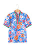 Floral Print Split Neck Puff Sleeve Woven Blouse