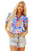 Floral Print Split Neck Puff Sleeve Woven Blouse