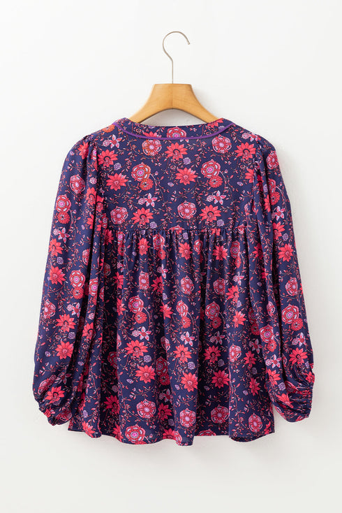 Floral Print Split Neck Relaxed Fit Woven Blouse