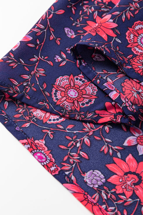 Floral Print Split Neck Relaxed Fit Woven Blouse