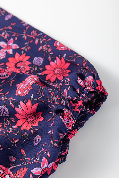 Floral Print Split Neck Relaxed Fit Woven Blouse