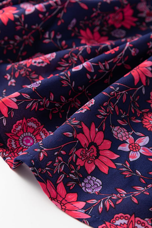 Floral Print Split Neck Relaxed Fit Woven Blouse