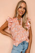 Floral Print Split Neck Ruffle Sleeve Woven Blouse