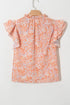 Floral Print Split Neck Ruffle Sleeve Woven Blouse