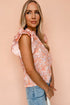 Floral Print Split Neck Ruffle Sleeve Woven Blouse