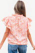 Floral Print Split Neck Ruffle Sleeve Woven Blouse
