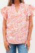 Floral Print Split Neck Ruffle Sleeve Woven Blouse