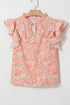 Floral Print Split Neck Ruffle Sleeve Woven Blouse