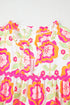 Floral Print Split Neck Ruffled Sleeve Ric Rac Trim Blouse