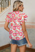 Floral Print Split Neck Ruffled Sleeve Ric Rac Trim Blouse