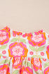Floral Print Split Neck Ruffled Sleeve Ric Rac Trim Blouse