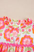 Floral Print Split Neck Ruffled Sleeve Ric Rac Trim Blouse