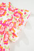 Floral Print Split Neck Ruffled Sleeve Ric Rac Trim Blouse