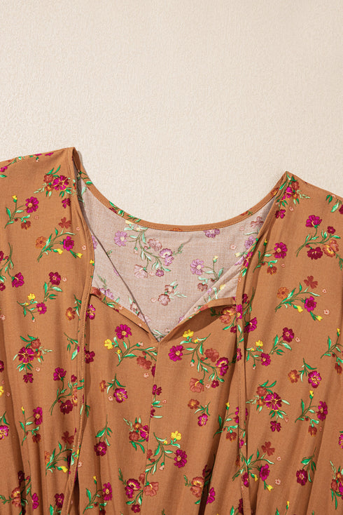 Floral Print Split Neck Ruffled Tiered Maxi Dress