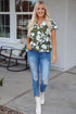 Floral Print Split Neck Short Sleeve Woven Blouse