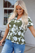 Floral Print Split Neck Short Sleeve Woven Blouse